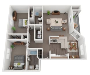 A floor plan of a two bedroom apartment at Sitka Heights, Washington