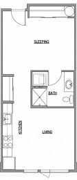 Open one bedroom floor at The Duo, University Place Washington