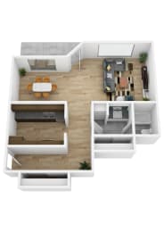 A floor plan for a studio apartment at The Trail Apartments.at The Trail, Snohomish Washington