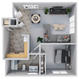 a floor plan of a one bedroom apartment with a bathroom and a balcony at Wildflower.at Wildflower, Washington, 99336