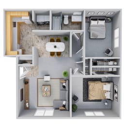 a floor plan of a two bedroom apartment at Wildflower, Kennewick, WA 99336