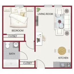 The Foothill Floor Plan at Hilltop Commons Senior Living, California, 95945