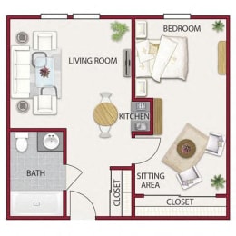 The Gold Country  Floor Plan at Hilltop Commons Senior Living, Grass Valley, CA 95945