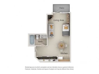 Unit A Floor Plan at River Commons Senior Living, Redding, CA 96002