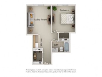 Unit B Floor Plan at River Commons Senior Living, Redding, 96002