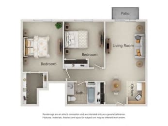 Unit D Floor Plan at River Commons Senior Living, California