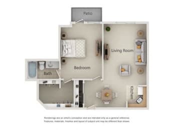 2 bedroom floor plan at River Commons Senior Living, Redding