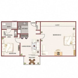 Rose Garden Floor Plan at Roseville Commons Senior Living, Roseville