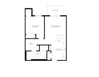 A black and white floor plan of a house with a balcony.