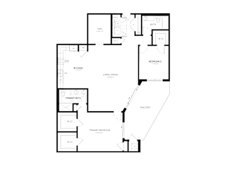 A black and white floor plan of a house with labeled rooms.