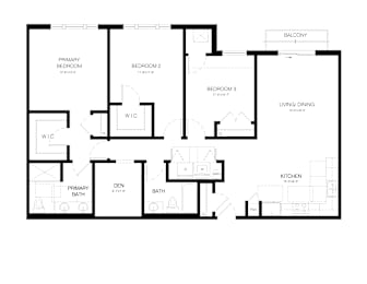A black and white floor plan of a house with labeled rooms.