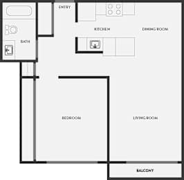 Floor Plan  A black and white floor plan of a house with a balcony.