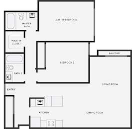 Floor Plan  A black and white floor plan of a two bedroom apartment.