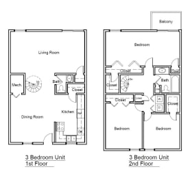3BR Floorplan at Spring Creek Townhomes, Illinois
