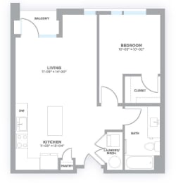 A1 - 1 Bedroom 1 Bath 687 Sq. Ft. Floor Plan at 747 Apartments, Indiana