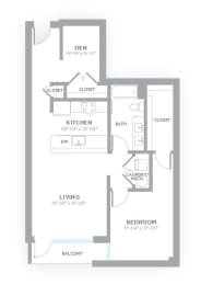 A4 - 1 Bedroom 1 Bath 932 Sq. Ft. Floor Plan at 747 Apartments, Indianapolis, IN