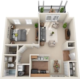 A1 - 1 Bedroom 1 Bath 659 Sq. Ft. Floor Plan at The Greyson, Ohio