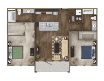2 bed 2 bath floor plan at Imperial Lofts, Sugar Land, TX