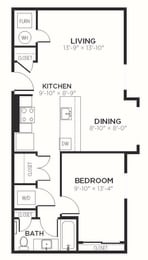 A1 - 1 Bedroom 1 Bath 750 Sq. Ft. Floor Plan at The MK, Indiana