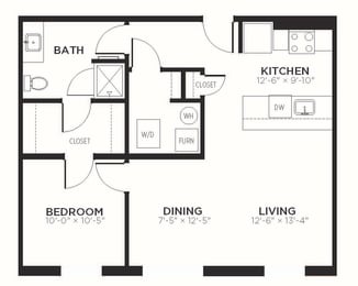 A2 - 1 Bedroom 1 Bath 784 Sq. Ft. Floor Plan A at The MK, Indiana, 46220
