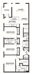 C5 - 3 Bedroom 2.5 Bath 1588 Sq. Ft. Floor Plan at The MK, Indiana, 46220