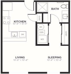 S1-Studio 541 Sq. Ft. Floor Plan at The MK, Indianapolis