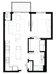 A6 1-Bedroom 1 bath Floor Plan at Marquee, Minneapolis, Minnesota