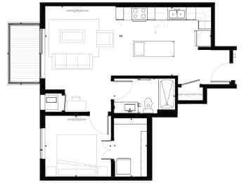 A7 1-Bedroom 1 bath Floor Plan at Marquee, Minnesota, 55403