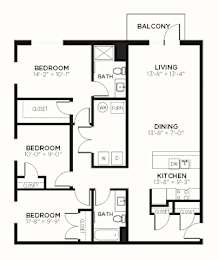 C2 Floor Plan at The MK, Indiana, 46220