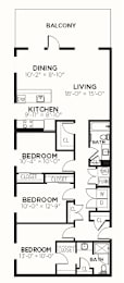 C4 Floor Plan at The MK, Indianapolis, 46220