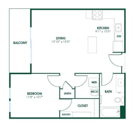 A2 - 1 Bedroom 1 Bath 703 Sq. Ft. Floor Plan A at Pinnex, Indianapolis, IN, 46203