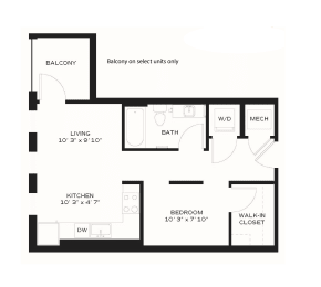 S3-Studio 537 Sq. Ft. Floor Plan  at Edge 35, Indiana, 46203
