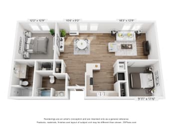 134th Street | 2x2 With Den Floor Plan