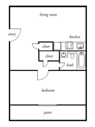 a floor plan of a small house with a bedroom and a living room
