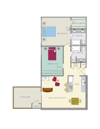 2x2 Apartment Floorplan, Lakeside Apartments in Kennewick, WA