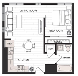 One Bedroom E Floor Plan