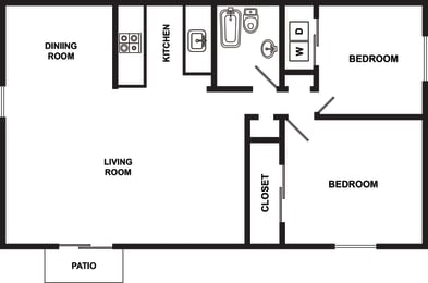 a floor plan of a living room with a dinning room and a bedroom