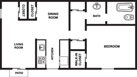 a floor plan of a room with a dinning room and a bathroom