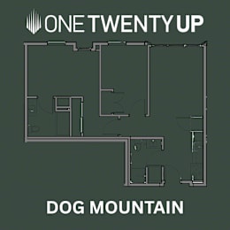 A floor plan of a building with the text "DOG MOUNTAIN" and "ONE TWENTY UP" displayed.