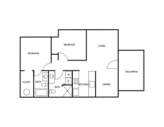 A floor plan of a house with labeled rooms such as bedroom, living room, and kitchen.