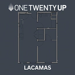 A floor plan of a room with the words "ONE TWENTY UP" and "LACAMAS" displayed.