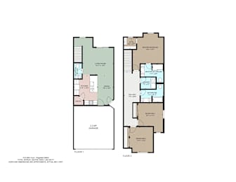 A floor plan of a two-story house with a garage.