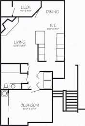 A black and white image of a floor plan for a small apartment.
