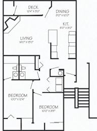 A black and white image of a floor plan for a small apartment.