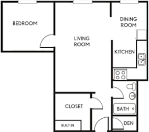 A black and white image of a floor plan of a house with labeled rooms.