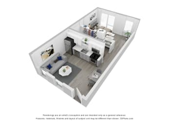 3D Floor Plan | Live/Work | 478 SQFT