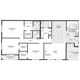 A black and white floor plan of a house with labeled rooms.