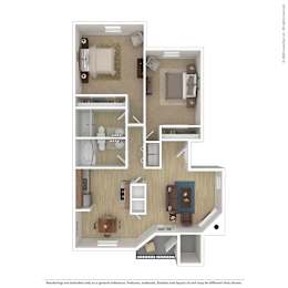A floor plan of a house with a kitchen, living room, and two bedrooms.