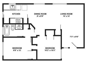 Bel Aire Court | Two Bedroom One Bathroom 875 square feet