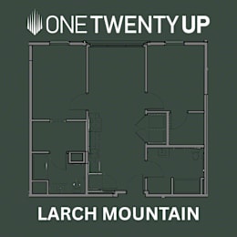A floor plan of a house with the text "LARCH MOUNTAIN" and "ONE TWENTY UP" displayed.